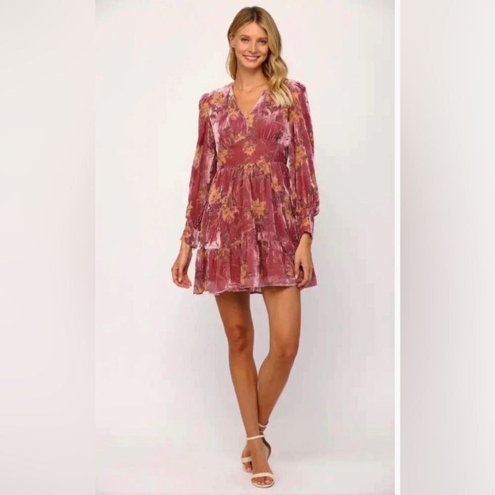 Fate Pink and Red Long Sleeve V-Neck Dress